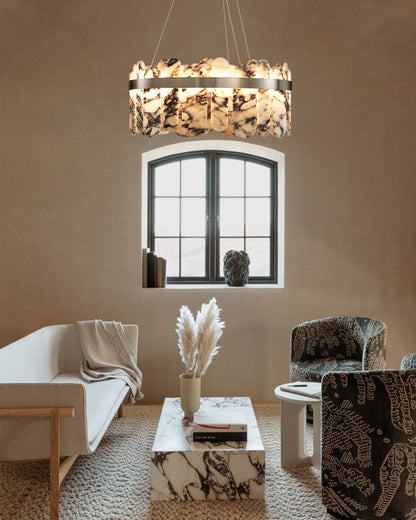 Modern LED Marble Round Chandelier 24" 32"