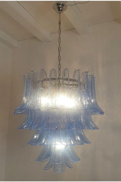 Vintage 1980s Blue Art Glass Petal Chandelier - view 3 | morylighting