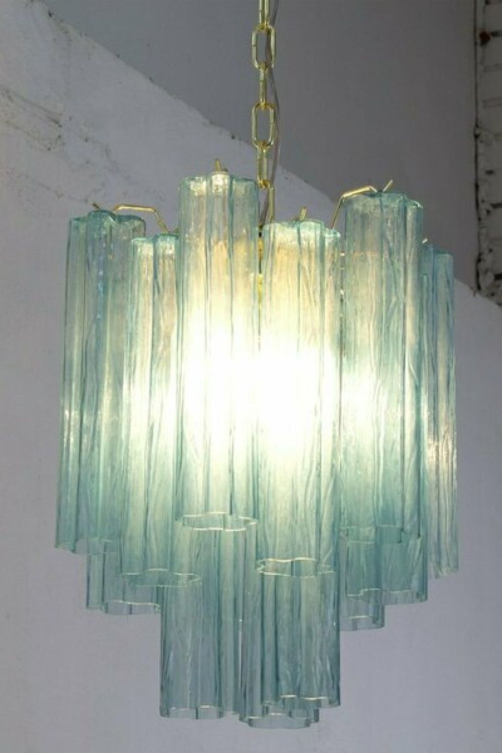 Retro Suspension Lamp with Blue Art Glass Tubes - view 6 | morylighting