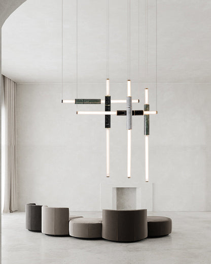 Linear Pipe Alabaster & Acrylic Pendant Light for dining room | vertically & horizontally