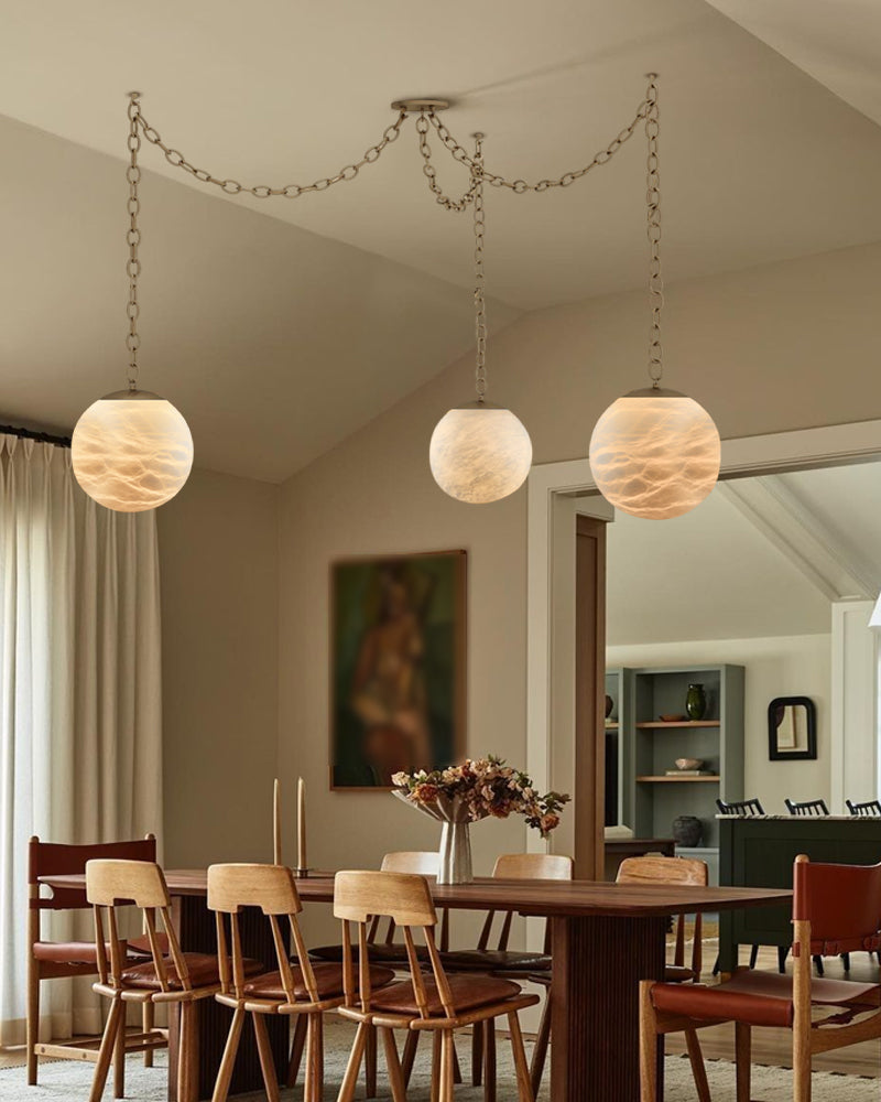 Alabaster Globe Swag Pendants Indoor Lighting with Brass/Black Chain in adjustable