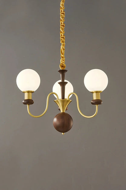 Vintage Walnut Wood Globe Chandelier - view 7 | morylighting