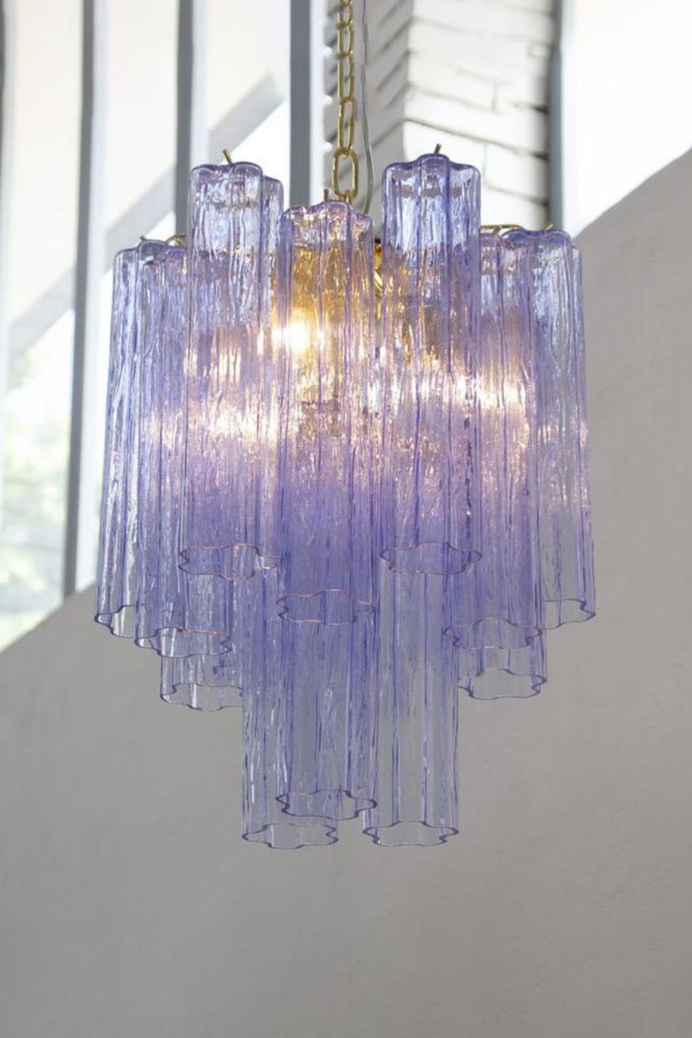 Vintage Art Blue-Purple Glass Tube Chandelier - view 3 | morylighting