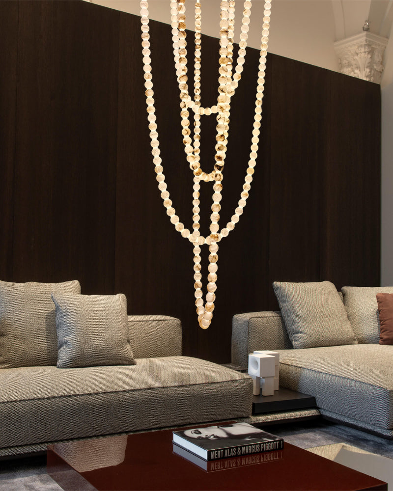Modern LED Natural Alabaster Globes Beads Hanging Chandelier Indoor Lighting Fixture