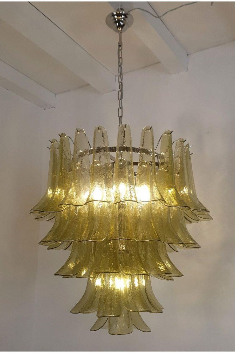 1970s Green Art Glass Petal Chandelier - view 4 | morylighting