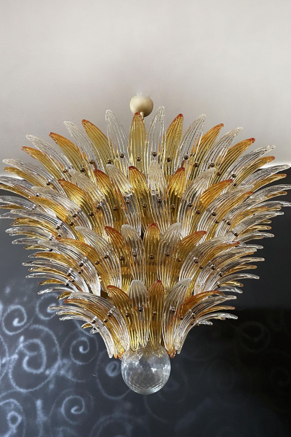 Amber and Clear Art Glass Palmette Chandelier - view 9 | morylighting