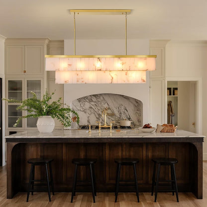 2-Tier Rectangle Alabaster Chandelier 54"L