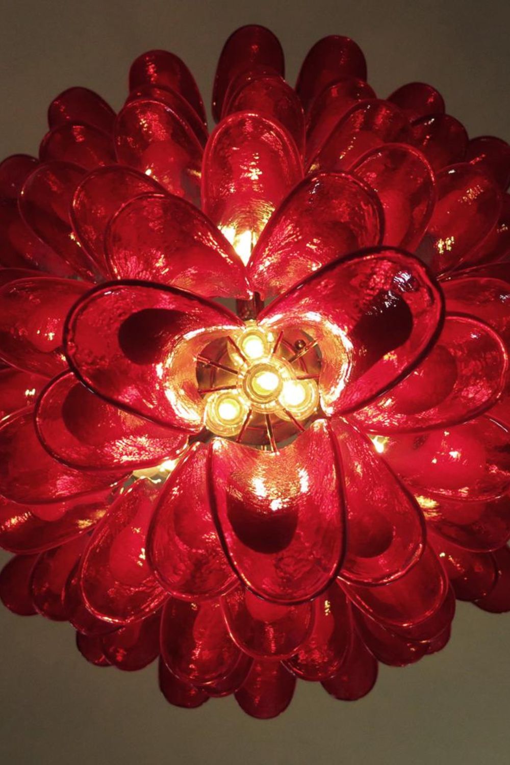 Mid-Century Red Art Glass Petal Chandelier - view 10 | morylighting