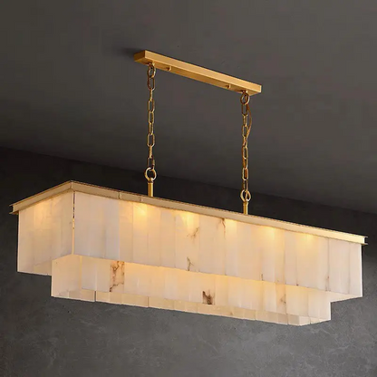 Alabaster Brass Rectangular Chandelier 41.33"L