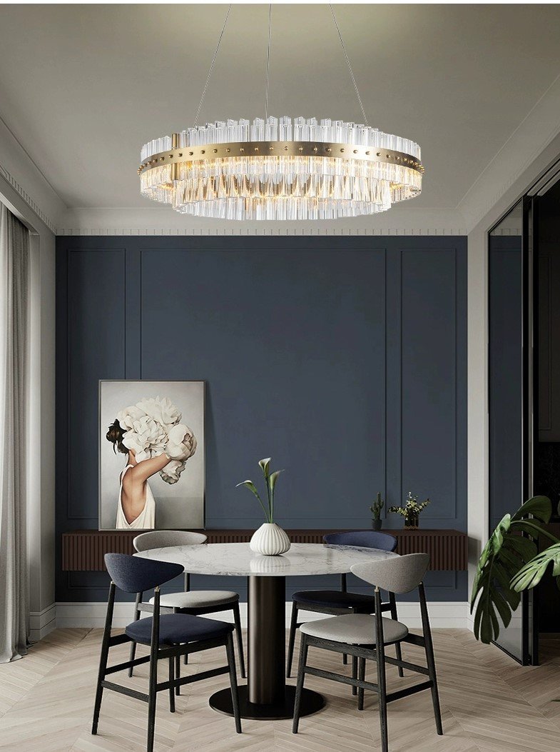 LA Aquinox 2-Tier Oval Crystal Ring LED Chandelier
