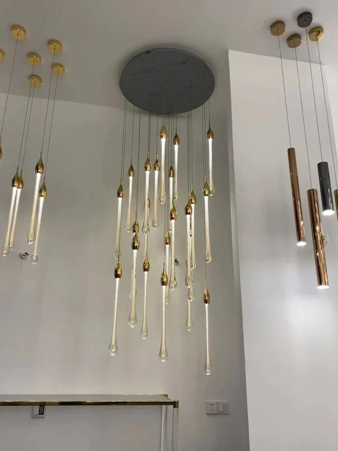 Morylighting Opulent Raindrop Brass Glass Pendant Chandelier - Background Shot