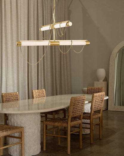 LED Tubular Alabaster Shades Ceiling Pendant Lamp 49" with long chains | Brass