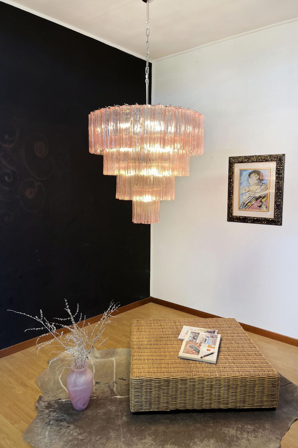 Large Pink Art Glass Tiered Chandelier - view 2 | morylighting