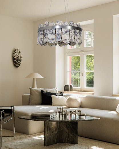 Modern LED Marble Round Chandelier 24" 32"