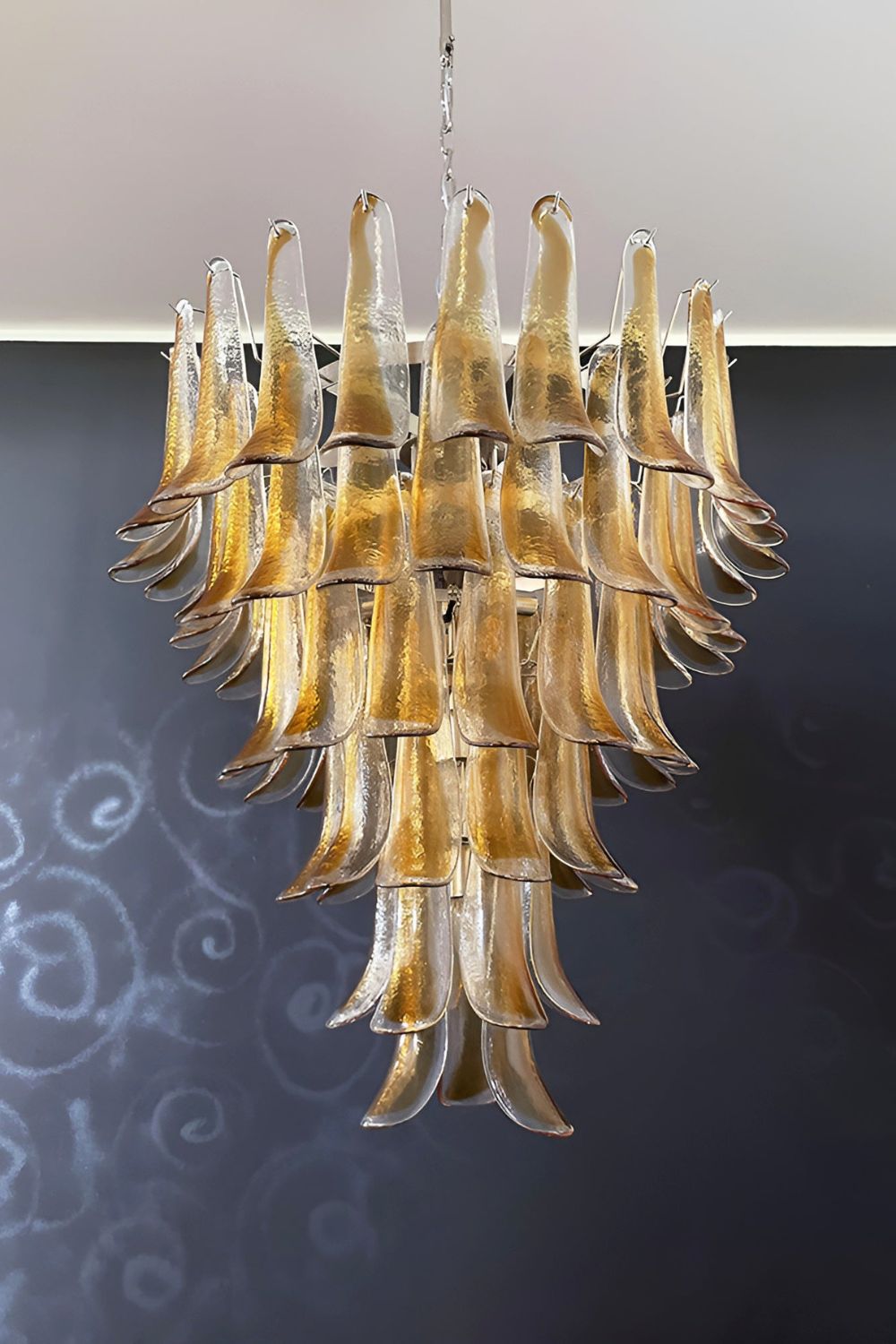Amber Art Glass Petal Cascade Chandelier - view 11 | morylighting