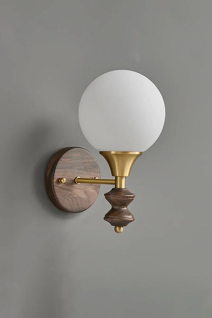 Vintage Globe Walnut Wood Wall Lamp - view 9 | morylighting