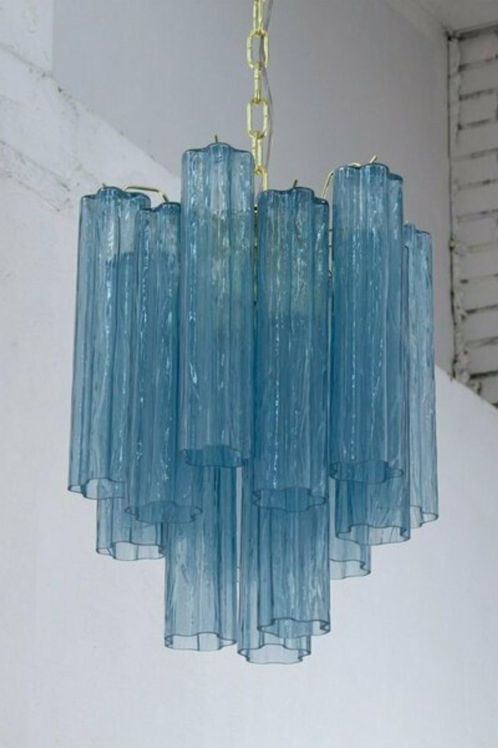 Retro Suspension Lamp with Blue Art Glass Tubes - view 5 | morylighting