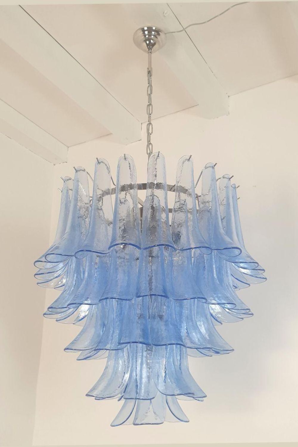 Vintage 1980s Blue Art Glass Petal Chandelier - view 7 | morylighting