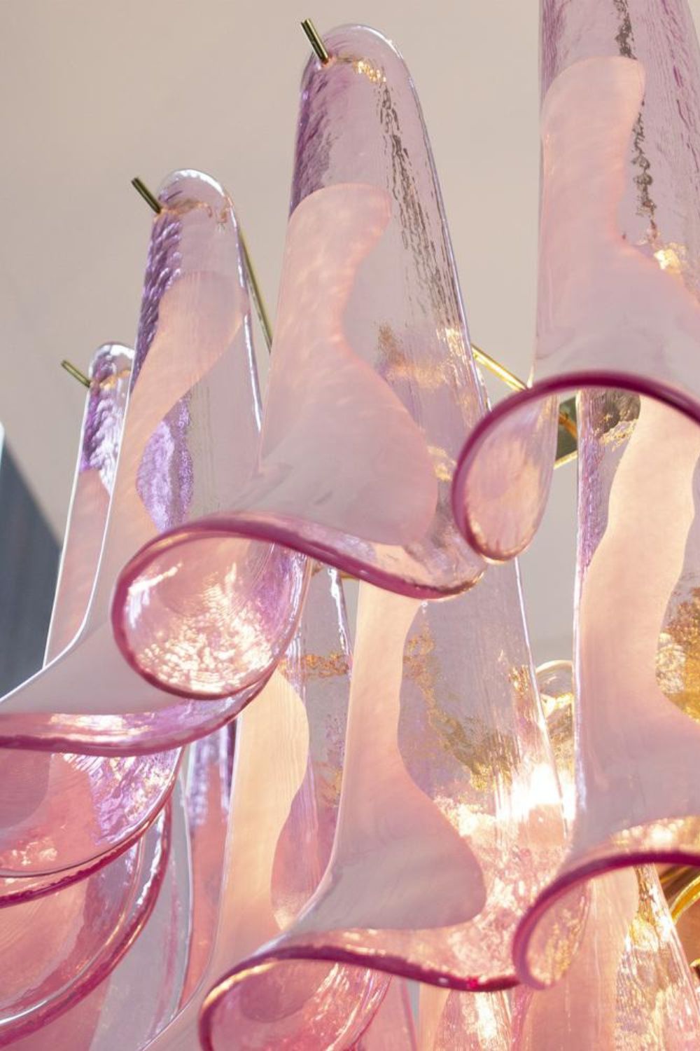 Fuchsia and White Art Glass Petal Tiered Chandelier - view 8 | morylighting