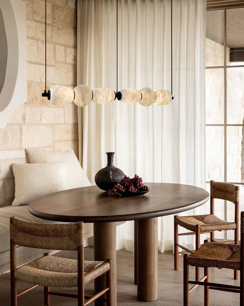 Modern Linear White Alabaster Solid Ball Thread Synthetic Shade Hanging Light for Dining