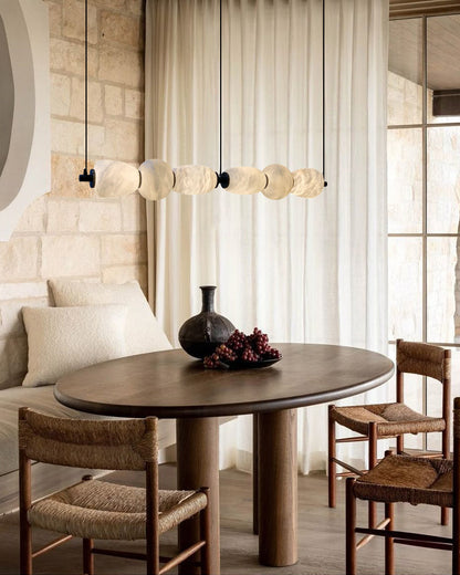 Modern Linear White Alabaster Solid Ball Thread Synthetic Shade Hanging Light for Dining