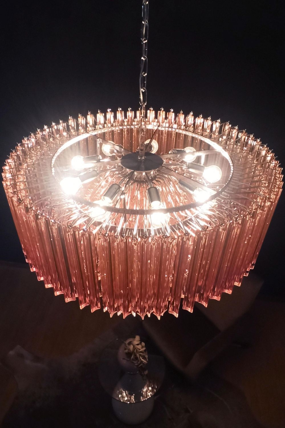 Large pink Art Triedri glass prism chandelier - view 9 | morylighting