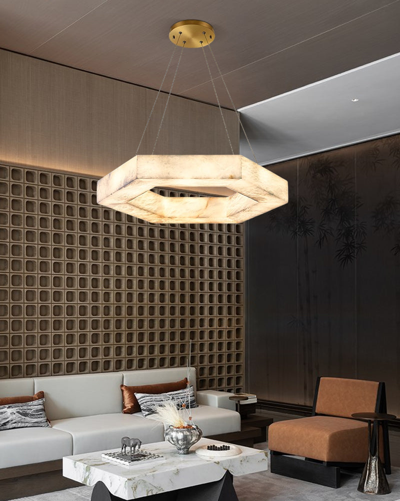 LED Hexagon Marble Pendant Lamp | Double/Triple Ring Design