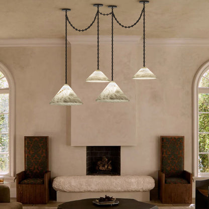Multi-Head Matte White Alabaster Cone Hanging Kitchen Pendant Light