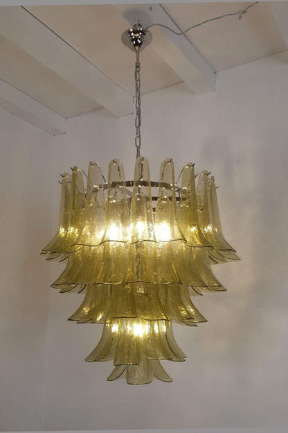 1970s Green Art Glass Petal Chandelier - view 2 | morylighting