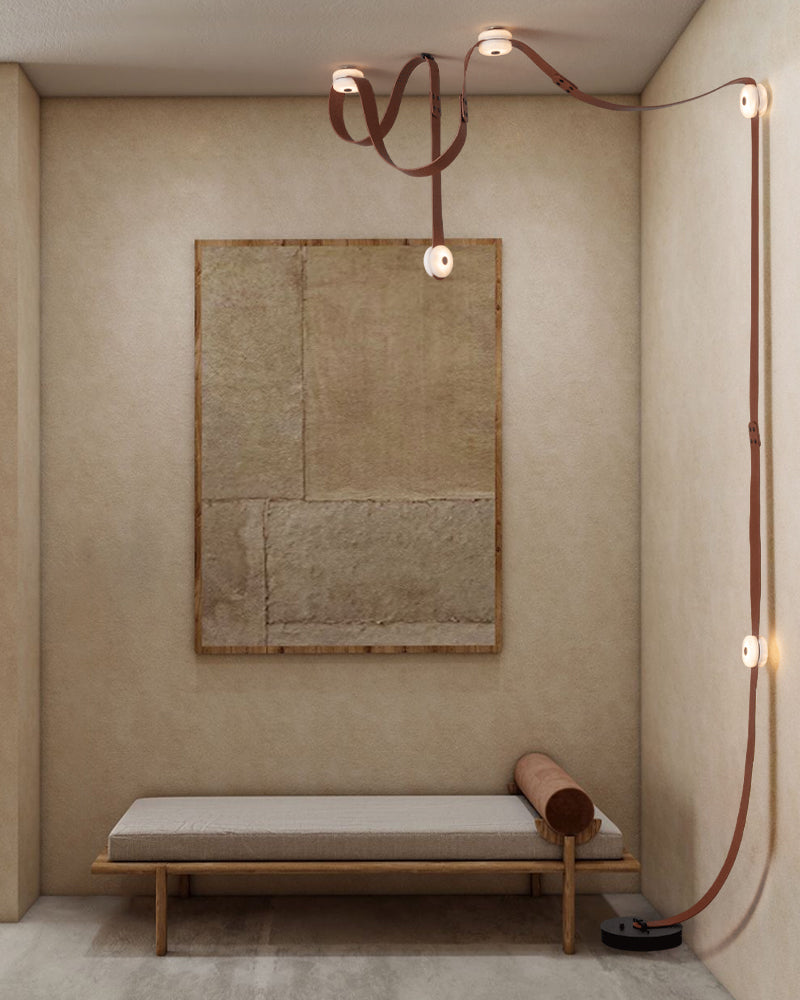 LED Mini SNAPS Module Ceiling Alabaster Pendant Light with Brown Leather Straps