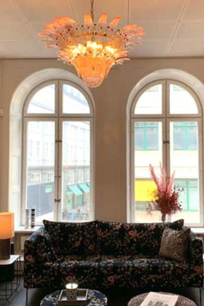 Vintage Art Pink Palm Leaf Glass Chandelier - view 3 | morylighting