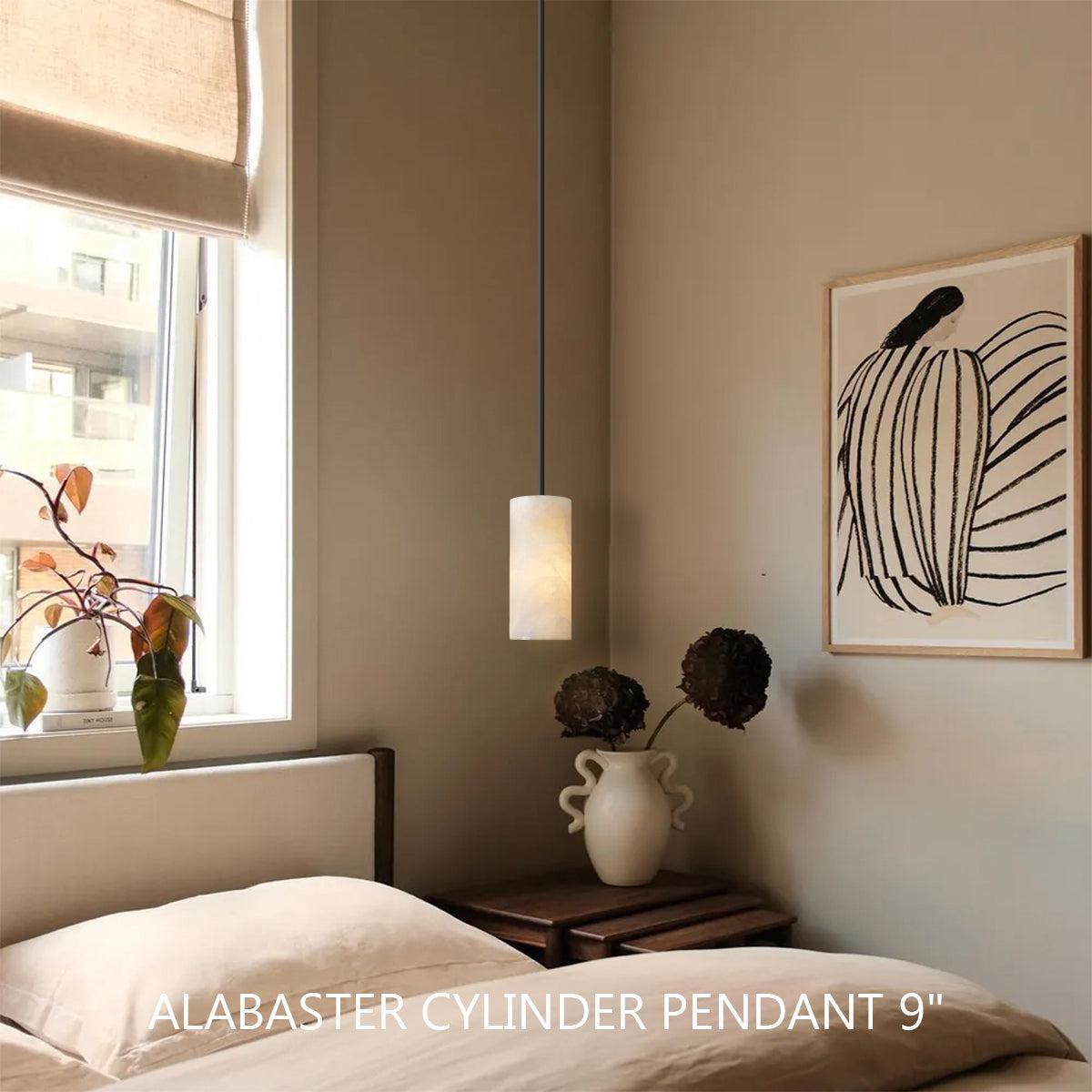 Morylighting Alabaster Cylinder Pendant - American master bedroom with tray ceiling