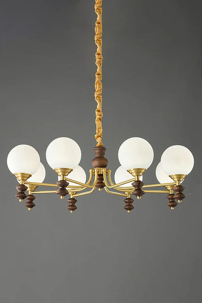Vintage Globe Walnut Wood Chandelier - view 9 | morylighting