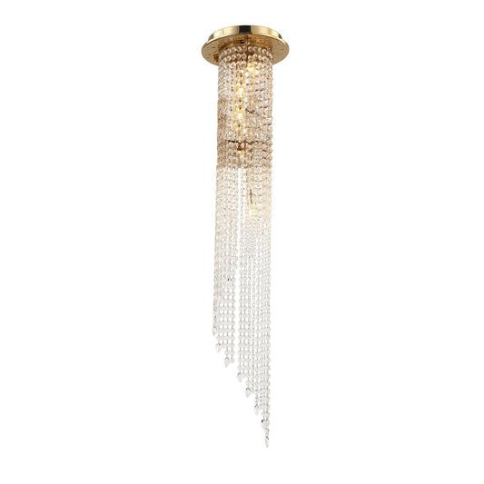 LA Lucid Flushmount Brass Crystal Chandelier For Staircase