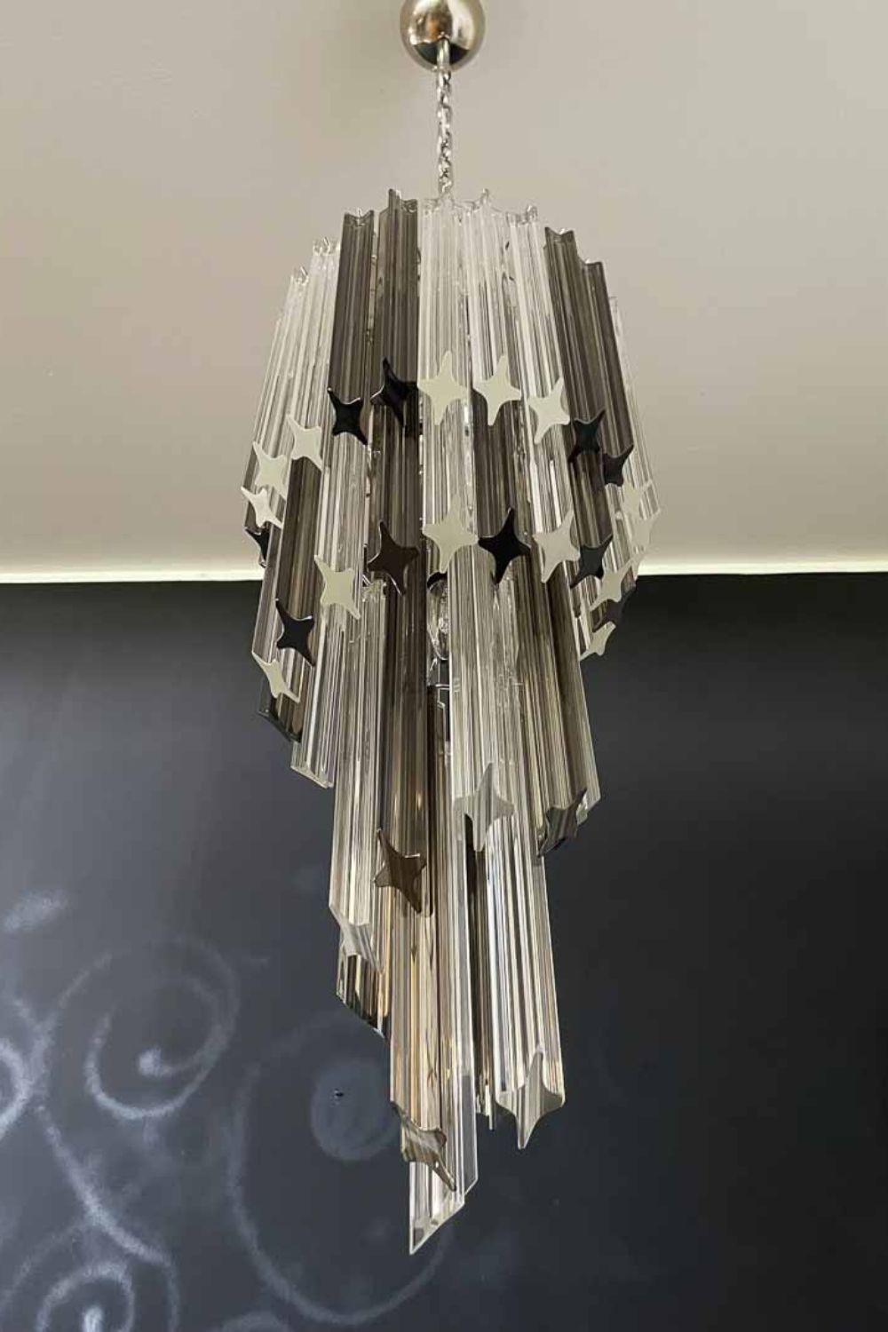 Vintage Smoked Art Glass Prism Spiral Chandelier - view 9 | morylighting