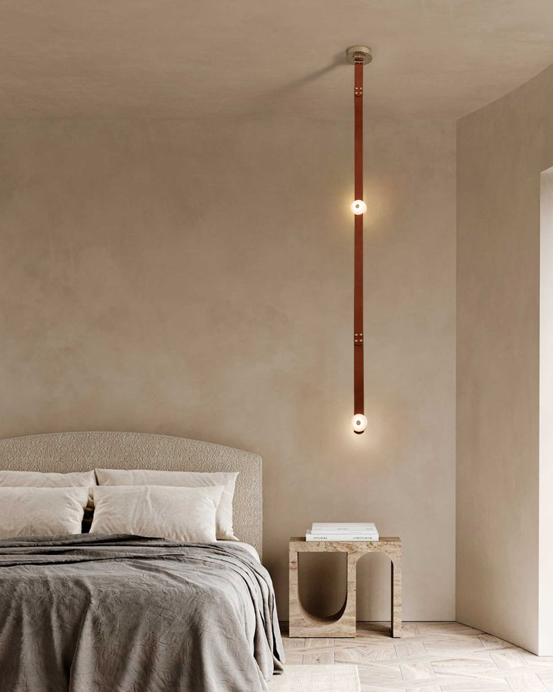 LED Mini SNAPS Module Ceiling Alabaster Pendant Light with Brown Leather Straps