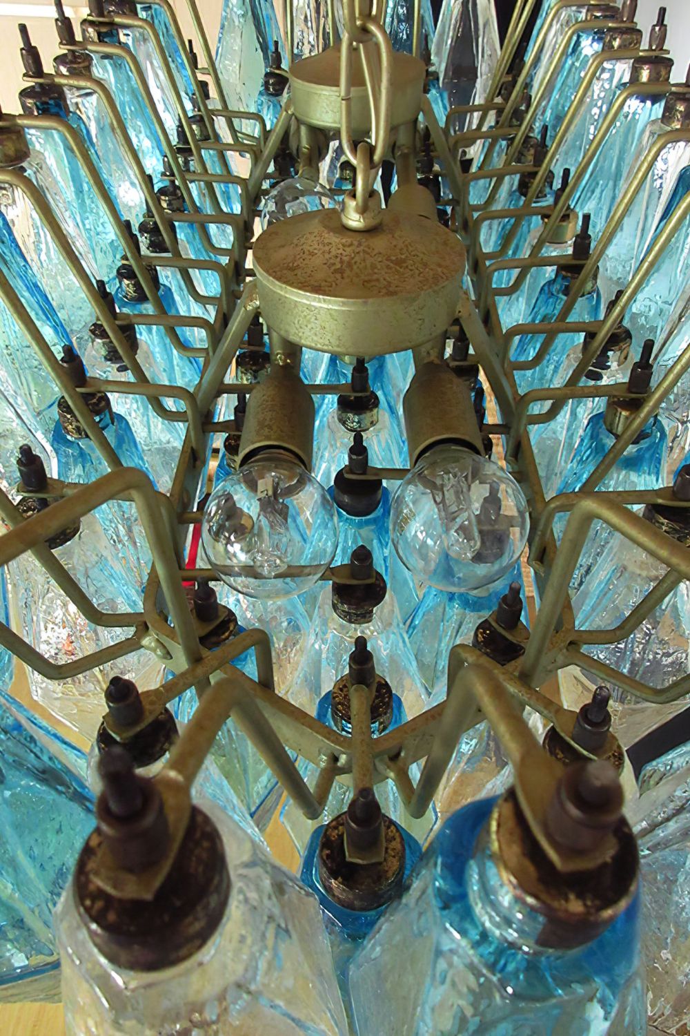 Vintage blue and clear glass Art Poliedri chandelier - view 10 | morylighting