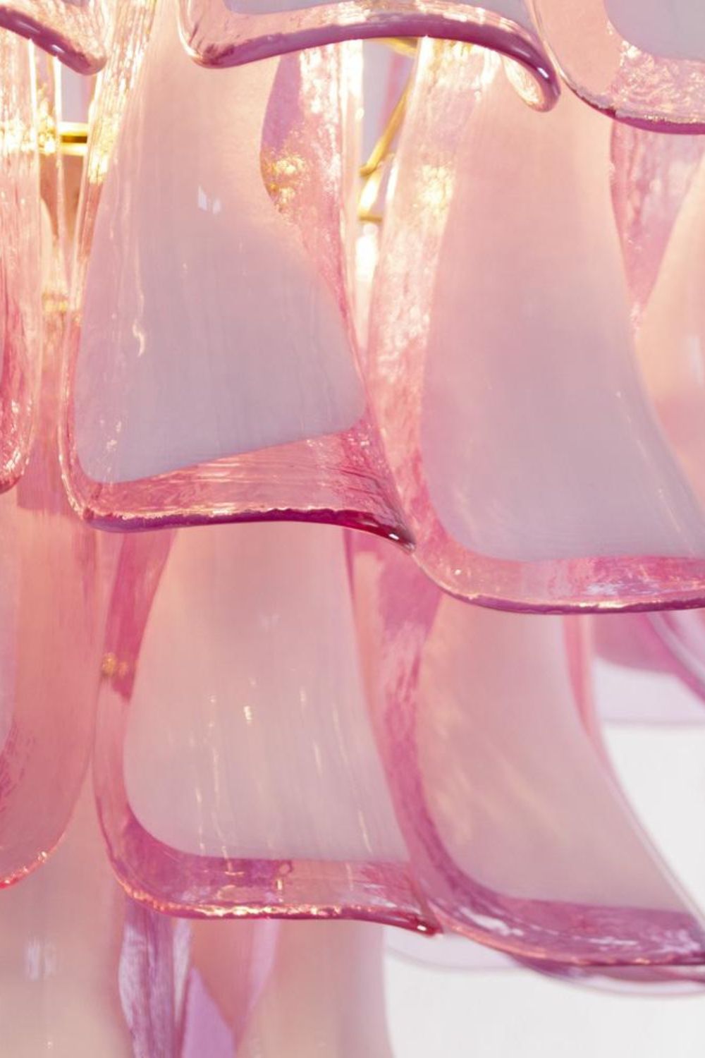 Fuchsia and White Art Glass Petal Tiered Chandelier - view 9 | morylighting