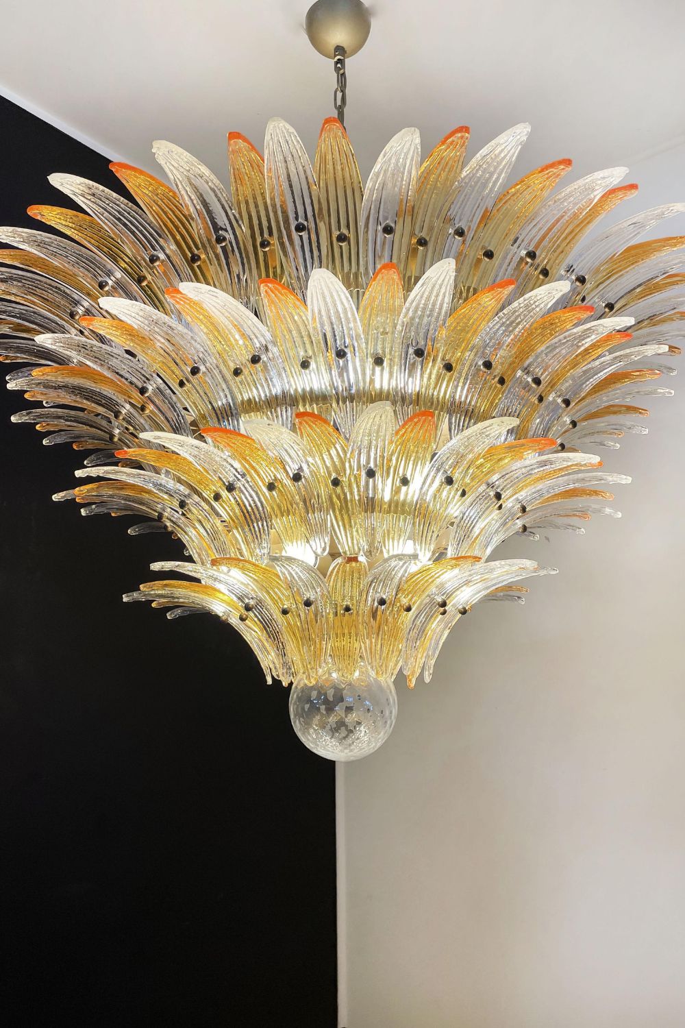 Amber and Clear Art Glass Palmette Chandelier - view 11 | morylighting