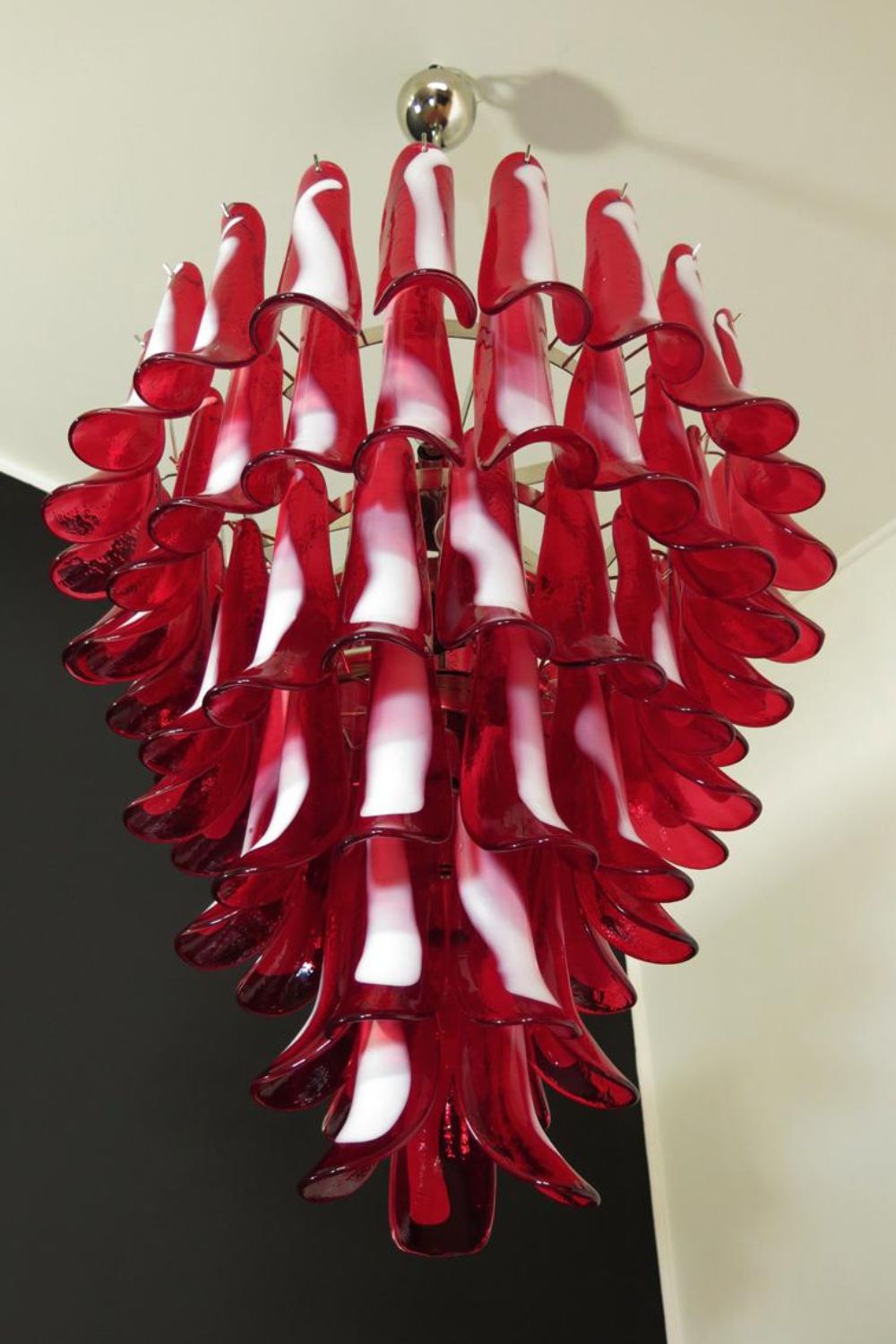 Mid-Century Red Art Glass Petal Chandelier - view 8 | morylighting