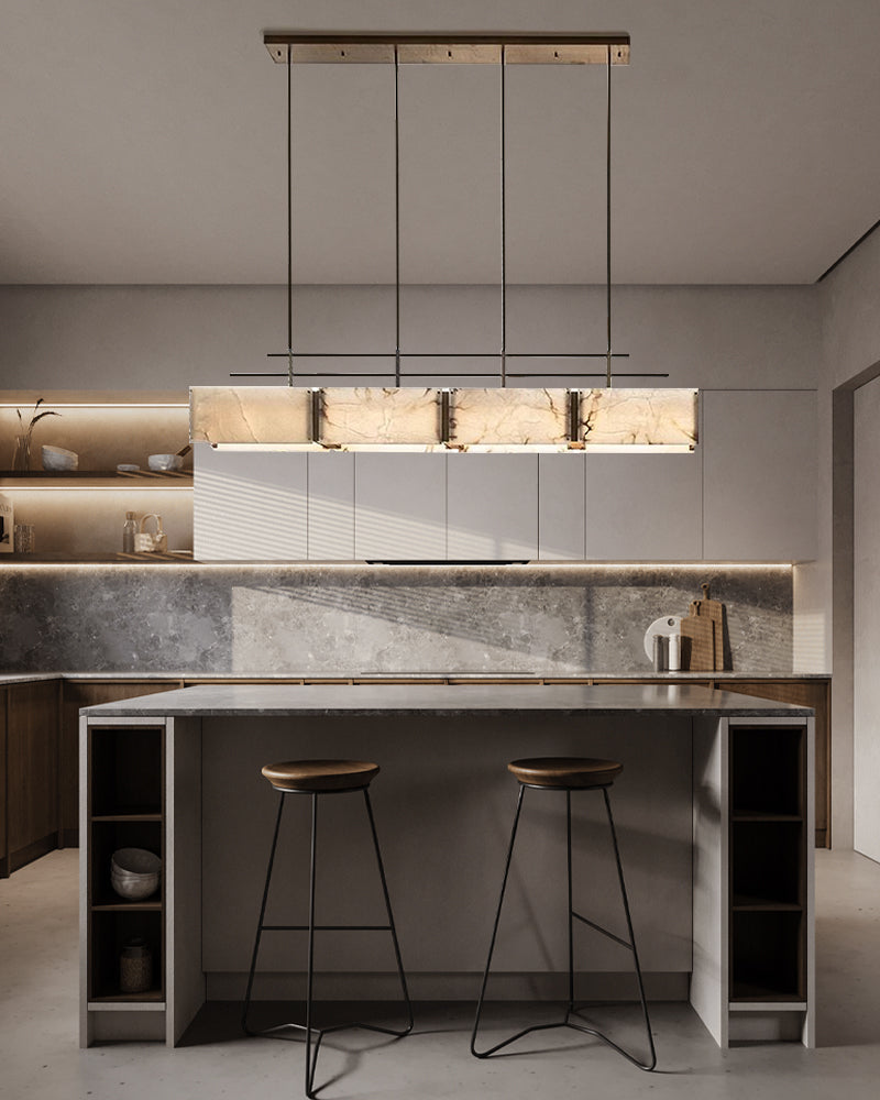 Vintage Alabaster & Gold Long Chandelier 48" 60" 71" with Metal Rod