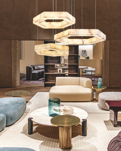 LED Hexagon Marble Pendant Lamp | Double/Triple Ring Design