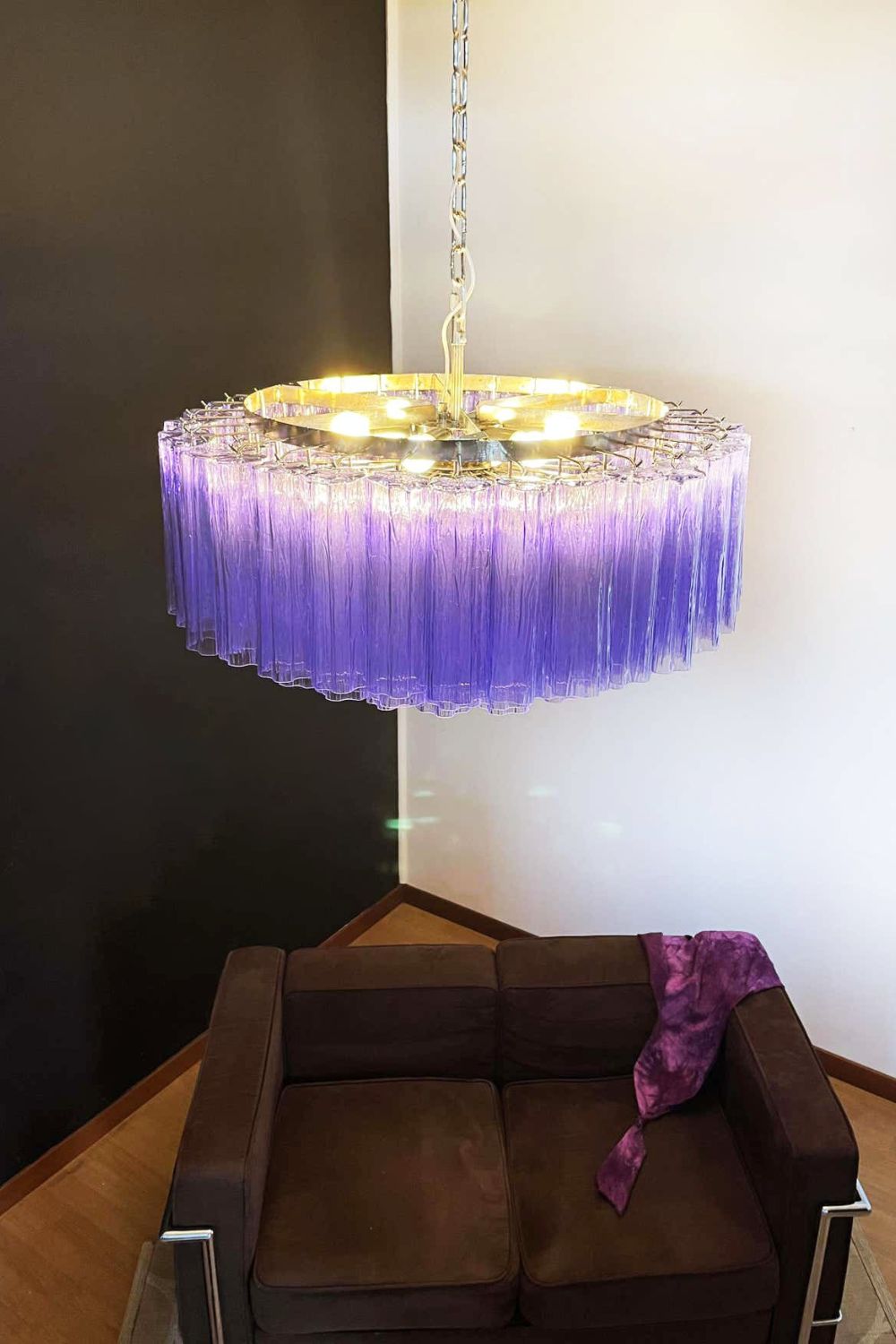 Italian Modernist Purple Art Glass Tube Chandelier - view 8 | morylighting