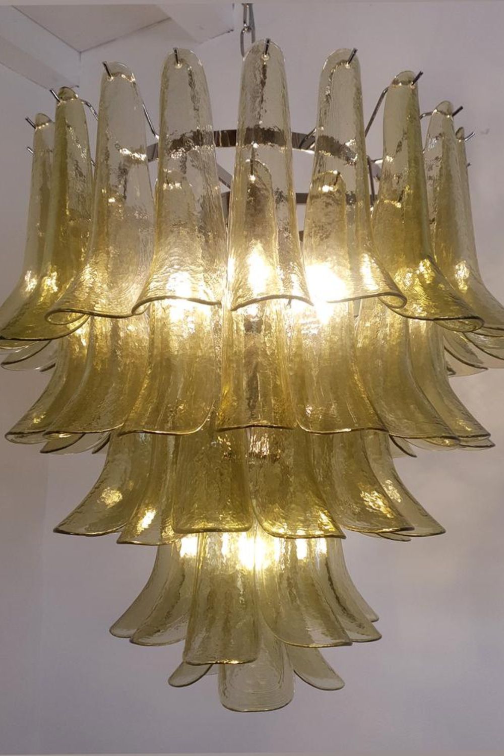 1970s Green Art Glass Petal Chandelier - view 7 | morylighting