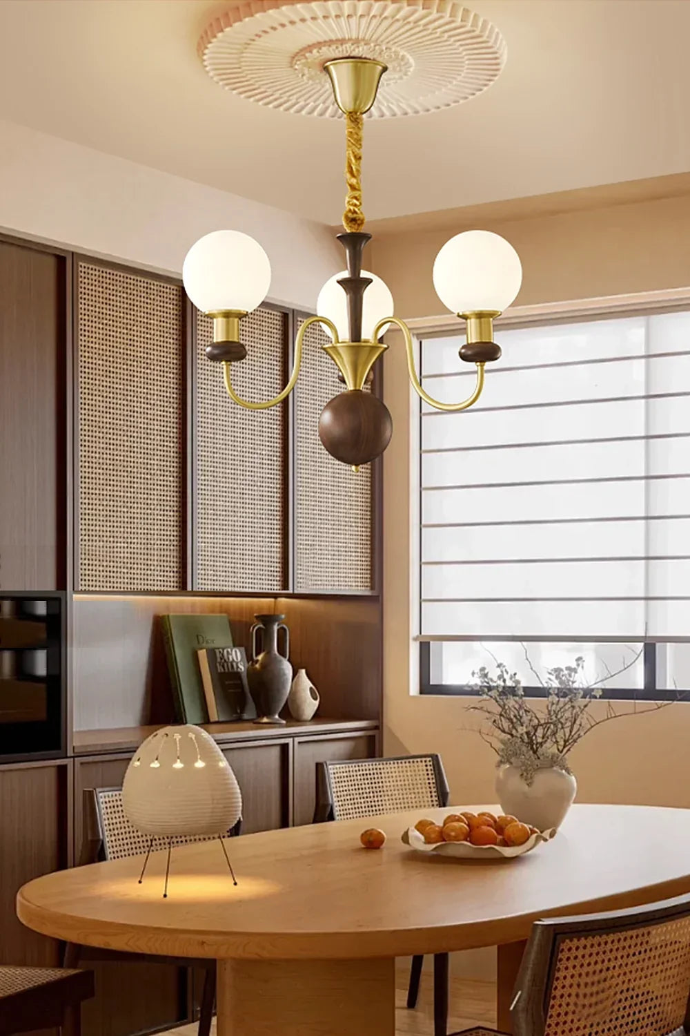 Vintage Walnut Wood Globe Chandelier - view 2 | morylighting
