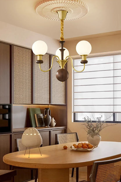 Vintage Walnut Wood Globe Chandelier - view 2 | morylighting