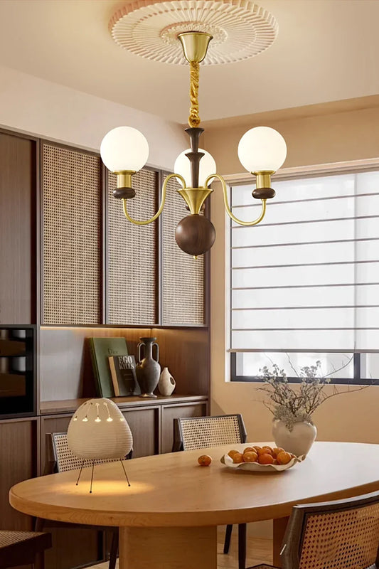 Vintage Walnut Wood Globe Chandelier - view 2 | morylighting