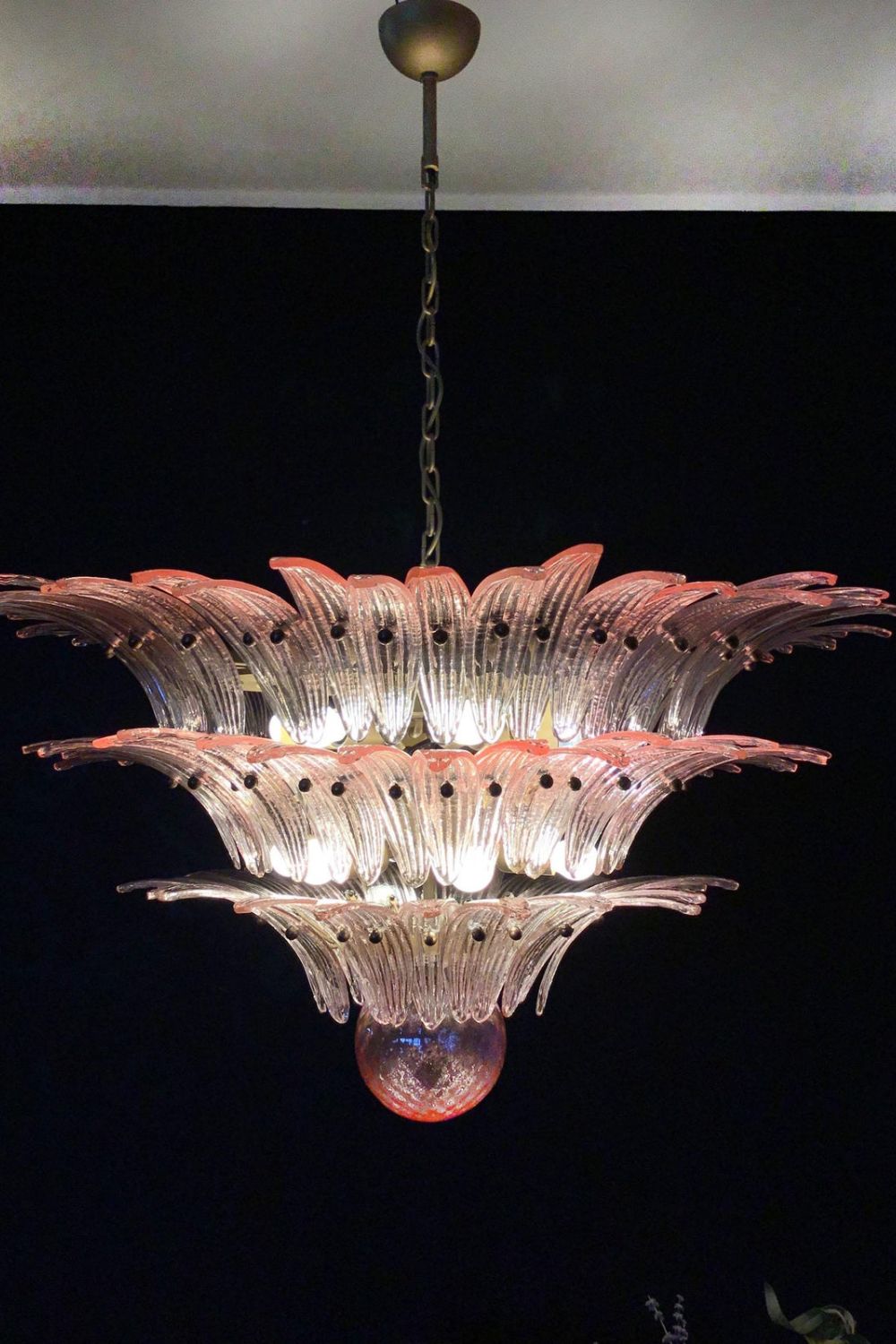 Art Vintage Palm Pink Triple Glass Chandelier - view 8 | morylighting