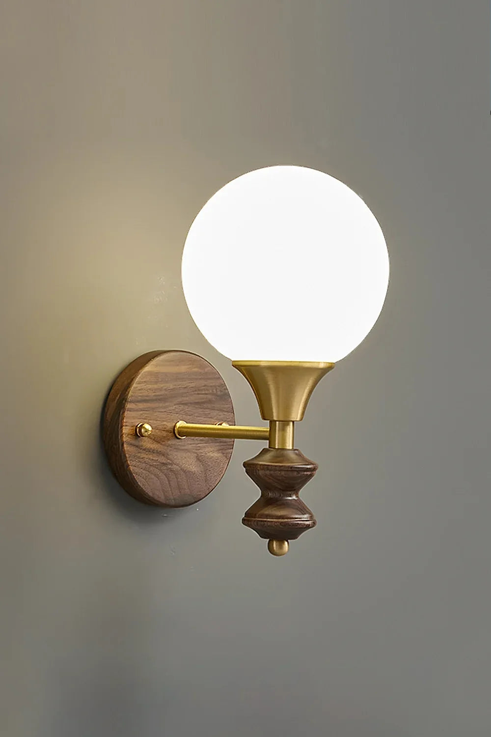 Vintage Globe Walnut Wood Wall Lamp - view 8 | morylighting