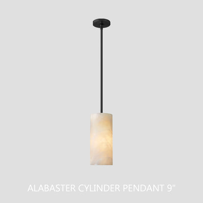 Hand Carved Alabaster Cylinder Pendant Light